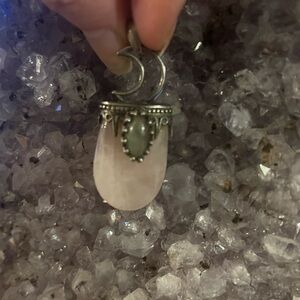 Sterling Silver Moon & Rose Quartz Pendant Necklace